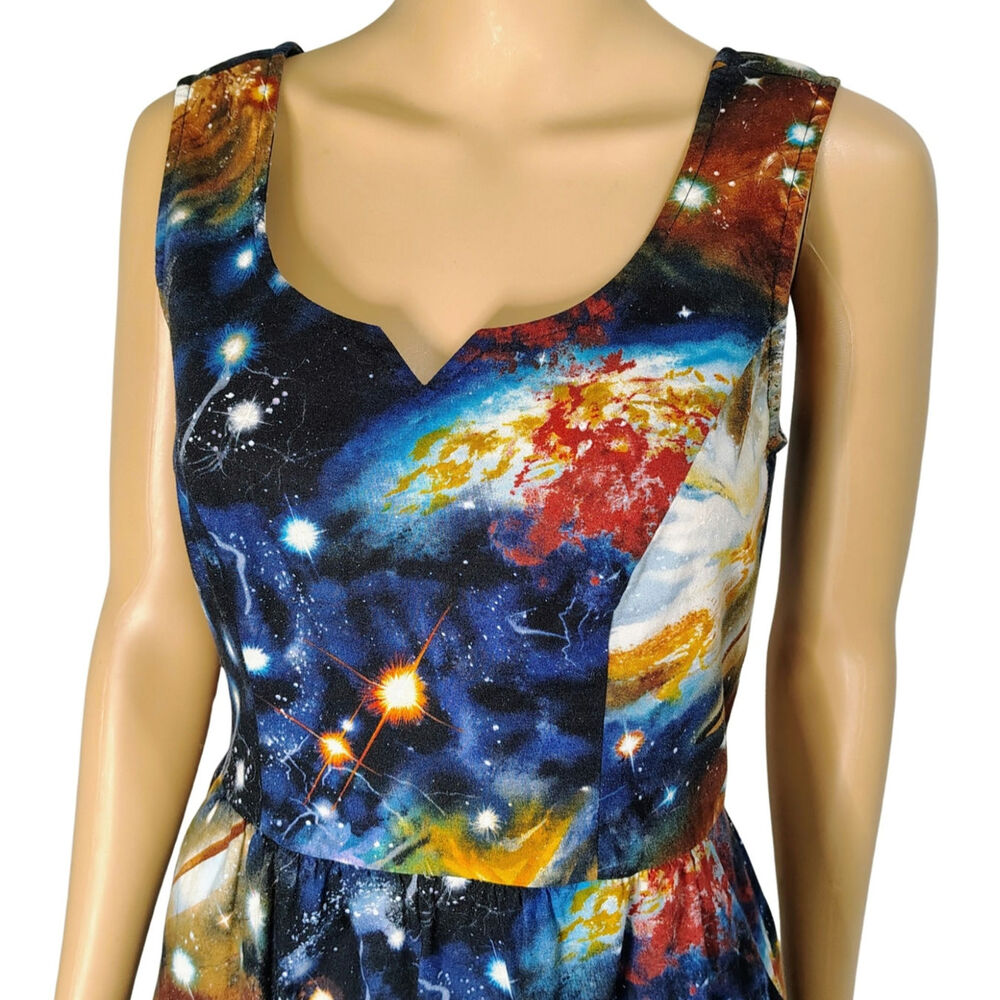 Blue ModCloth Fervour Dress Galaxy Fit & Flare Back Zipper Sleeveless Size Small - Picture 2 of 8